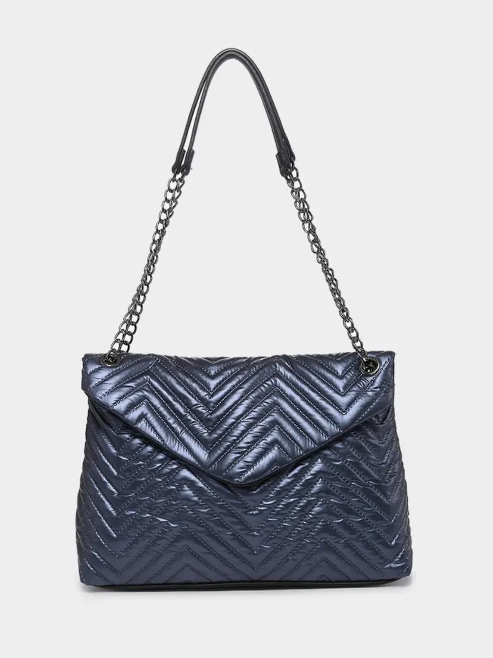 Quilted Chevron Shoulder Bag in Dark Navy